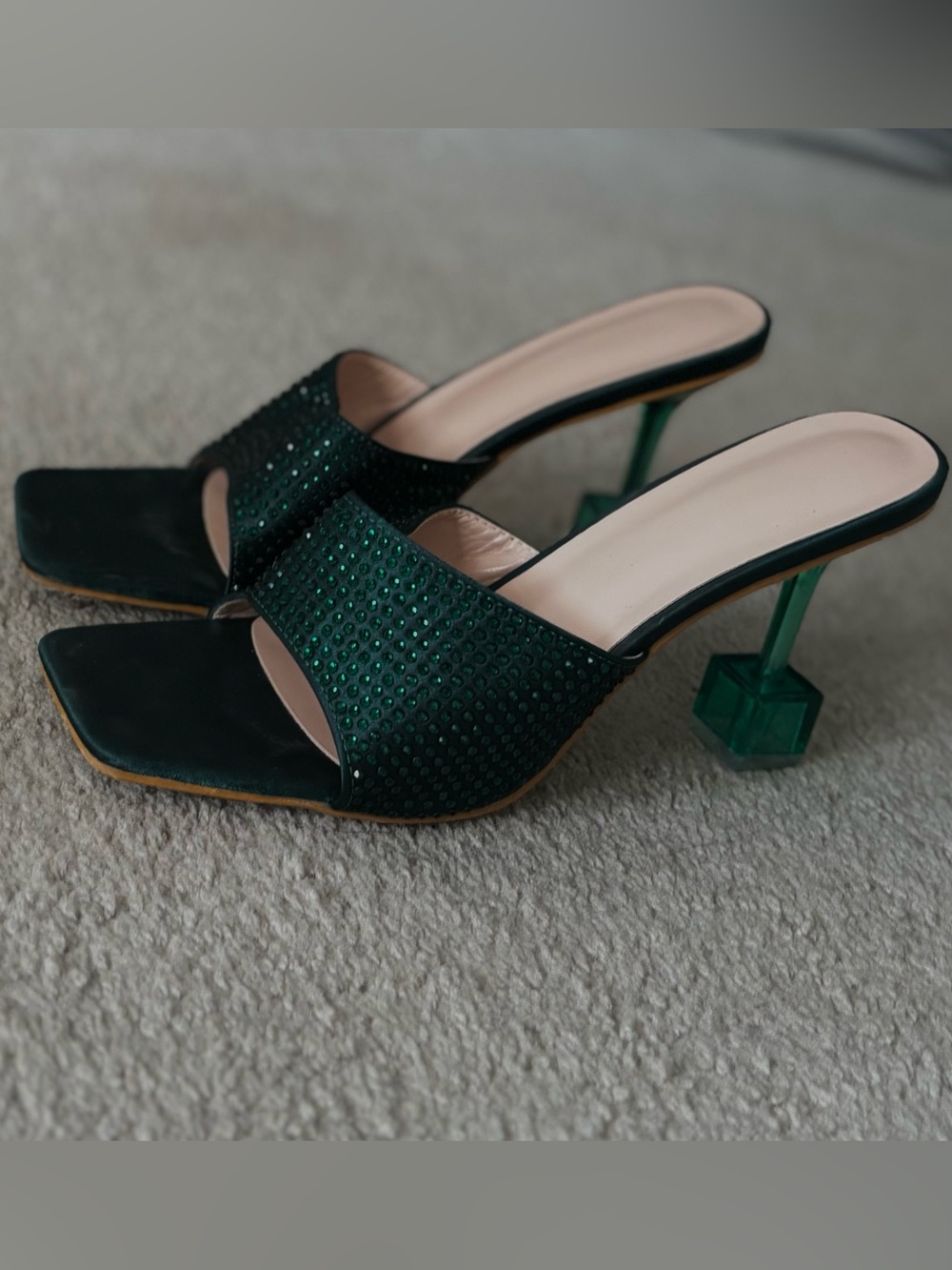 Charlotte Russe Emerald Green Jeweled Mule Heels